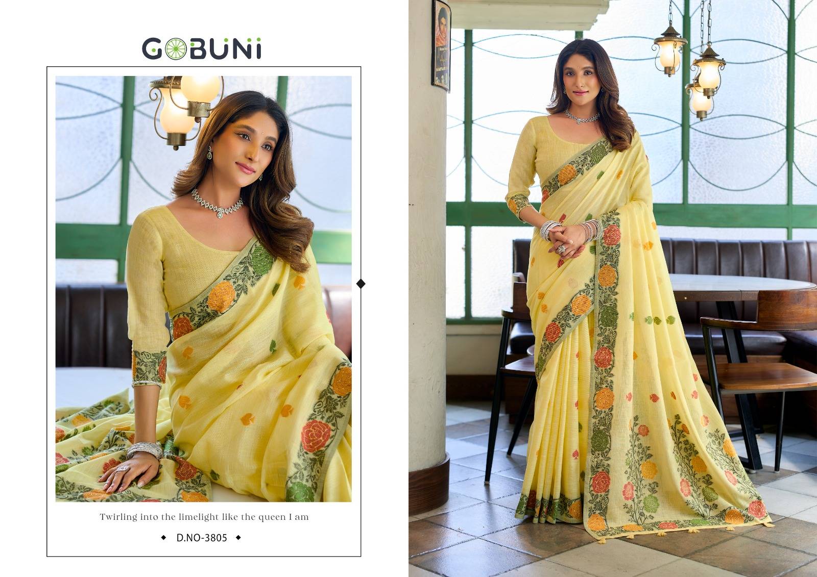 SUMAN BY GOBUNI 3801 To 3806  Series Indian Traditional Wear Collection Beautiful Stylish Fancy Colorful Occasional Wear Linen Jacquard Sarees At Wholesale Price